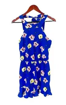 Trixxi Women’s Romper Floral Print Halter Neckline Tie Blue Size S