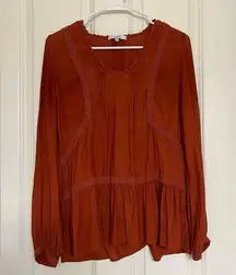 RO&DE Embroidered Orange Ruffle Long Sleeve Top - Size S