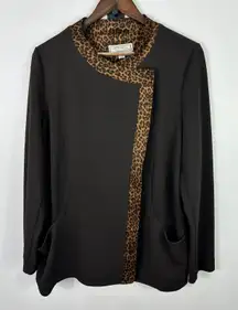 Simonton‎ Says L Brown Leopard Trim Jacket Animal Print Glam Edgy Workwear Chic