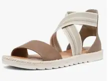 SOREL Ella II Two Strap Striped Sandals in Khaki Sz 8