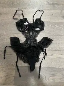 Victoria’s Secret black Lace lingerie bodysuit with garter straps