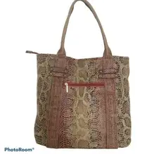 Animal Vibe Roomy Tote Mauve Pinks & Taupe Cloth Snakeskin Print Shoulder Bag