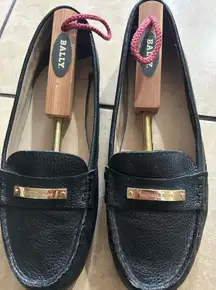Michael Kors Black Leather Loafers with Gold Accents