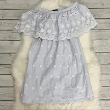 Aqua Blue and White Striped Eyelet Off the Shoulder Dress