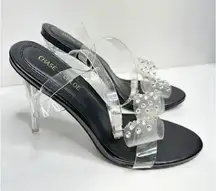 Chase + Chloe Sandals Womens Size 8.5 Clear Embellished Strappy Heels With Bow