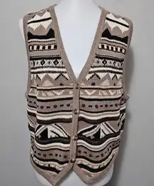 st. john's bay  Taupe & Brown Tribal Vneck Sweater Vest Size Large