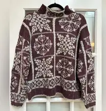 Vintage Woolrich Eggplant & Cream Snowflake Mockneck Knit Sweater Size Large L