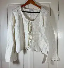 Celebrity Pink Crochet Tie Front Top Boho Y2K Festival Angelcore Knit XL Bell