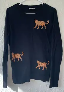 The Loft black / orange crewneck pullover sweater, tiger detail, split hem; M