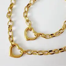 18K Gold Plated Heart chunky Necklace Set Stainless Steel womens Jewelry