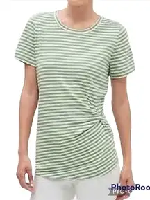 Banana Republic Tee Shirt Striped Green Twist Knot Green Top XS Short Sleeve Mod