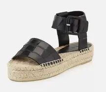 Vince Edina Black Croc Embossed Black Leather Espadrille Sandal Platform Edie 11