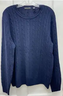 Saks Fifth Avenue navy blue wool blend cable knit crew neck sweater womens large