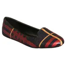 COACH Debrorah Tartan Plaid Sequin Ballet Flats Size 6.5 Red Navy Gold