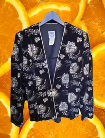 Vintage R&M Richards By Karen Wong Black Velvet‎ Floral Rhinestone Blazer Size