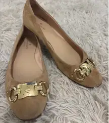 Kate Spade Phoebe Suede Ballet Flats Gold Buckle Women Size 8 Tan Loafers