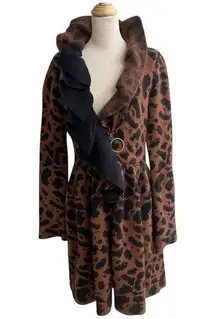 BETSEY JOHNSON COLLECTION Angora Blend Cheetah Sweater Jacket Coat Size Medium