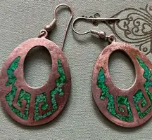 AMAZING MEXICO SILVER TURQUOISE EARRINGS VINTAGE