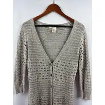 DKNY Jeans Womens Small Gray Crochet Knit Cardigan Sweater 58% Cotton 42% Acryli