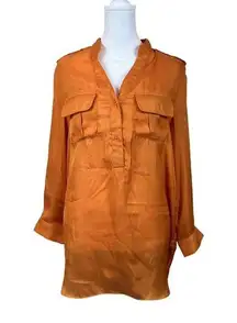 Ellison Shirt Women’s Small Orange Long Sleeve Tunic Safari V-Neck Front Pockets