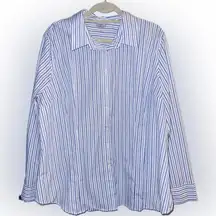 Van Heusen Fitted No-Iron Blue Striped Long-Sleeved Button Down Blouse