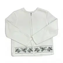 Croft & Barrow Ivory Full Zip Fleece With Pine Cone Embroidery Size XL