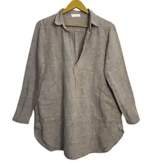 CP Shades Teton Linen Tunic XS Brown Oversized Deep V-Neck Collared Pockets Boho