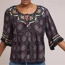 Anthropologie Raga Elena Peasant Top XS Embroidered Gypsy India