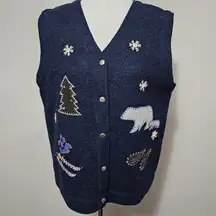 Vintage Woolrich John Rich & Bros Navy Wool Themed Applique Vest Size Large
