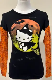 Orange Black White & Yellow Flying Witch Long Sleeves T Shirt Sz S J