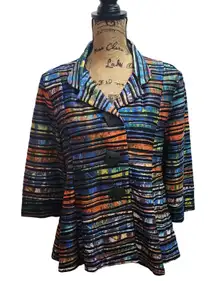 Multiples Womens Abstract Stripe Print Button Front Blazer Jacket PM