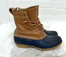 L.L.Bean Women’s 8” Unlined Bean Boots in Tan/Bright Navy/Gum Size 7N