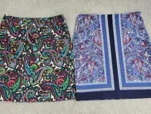 Talbots Womens Skirts 12 Green Blue Paisley Pencil Straight Stretch Lot of 2