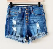Hammer Jeans High Rise Distressed Exposed Button Fly Cut Off Shorts Sz M