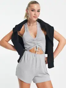 Women's Playsuit Grey Polyester with Elastane Playsuit Medium