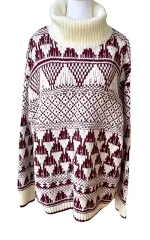 Vintage Liberty Lane Burgundy and White Intarsia Heart Sweater Size XL