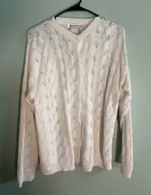 VTG British Vogue White Leaf Motif Knit Sweater Cardigan Coquette cottage-core S