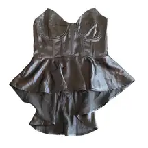 Prettylittlething black satin corset bandeau peplum waist long top US size 6