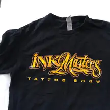 Ink Masters Tattoo Show black gold yellow print graphic streetwear t-shirt short sleeve  Measurements in pics