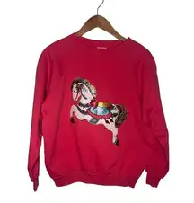 Vintage Pink Carousel Pony Crewneck Retro Medium