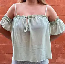 Mint Green Off The Shoulder Semi Sheer Blouse