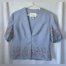 Vintage Sarah Elizabeth size 14 periwinkle floral embroidered dress jacket