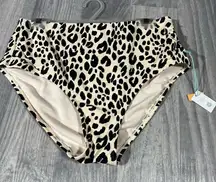 Kona Sol Leopard Print High-Waisted Bikini Bottoms; NEW