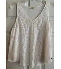 Hollister White Lace Sheer Tank Top Size Medium