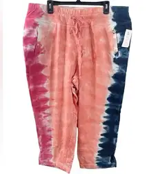 NWT Lane Bryant Livi Sweatpants Cropped Capris Pink Blue Tie Dye Plus Size 18/20