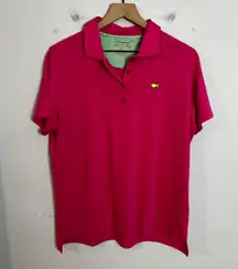 MASTERS- Magnolia Lane Tech Pink Polo Shirt Logo Golf Classic Button Augusta