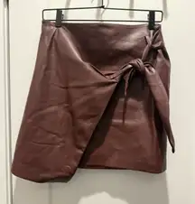 Mango Faux Leather Skirt Brown Wrap Short Women’s Large L