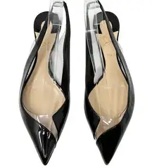 Christian Louboutin Black Patent Leather PVC V Deck Slingback Pointed Flats