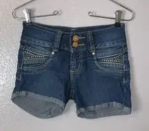 Shicas Jeans gold sequined double button jean shorts