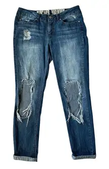 Vintage Reunion Rewash women's juniors 9 stretchy med wash ripped cuffed jeans